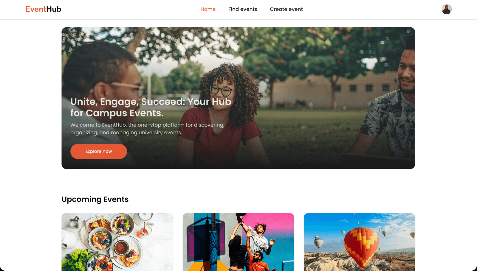 EventHub home page