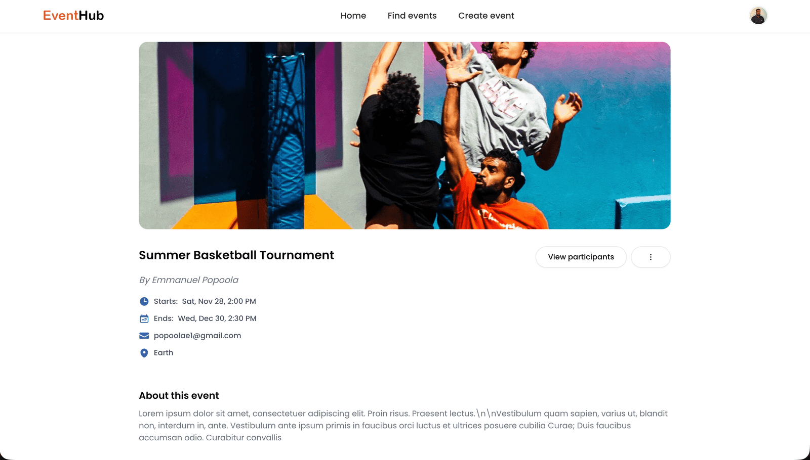 EventHub event detail page