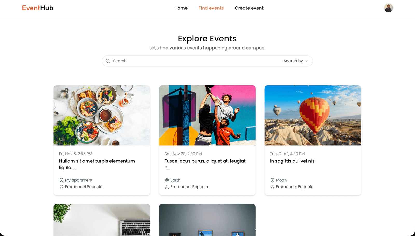 EventHub event discovery page