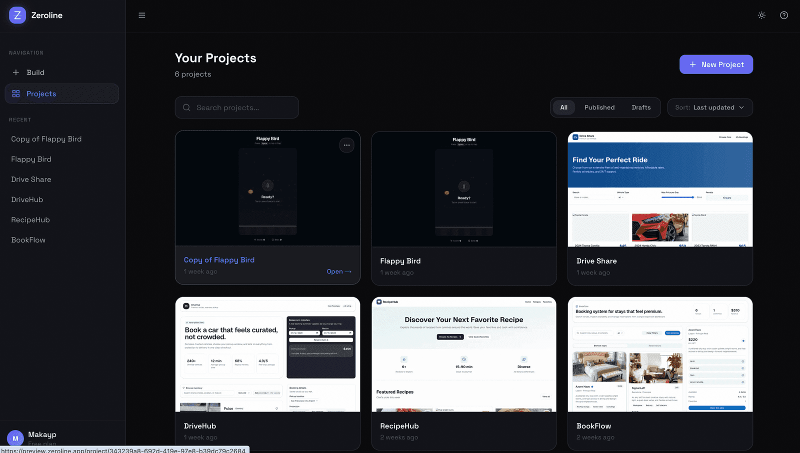 Zeroline projects dashboard