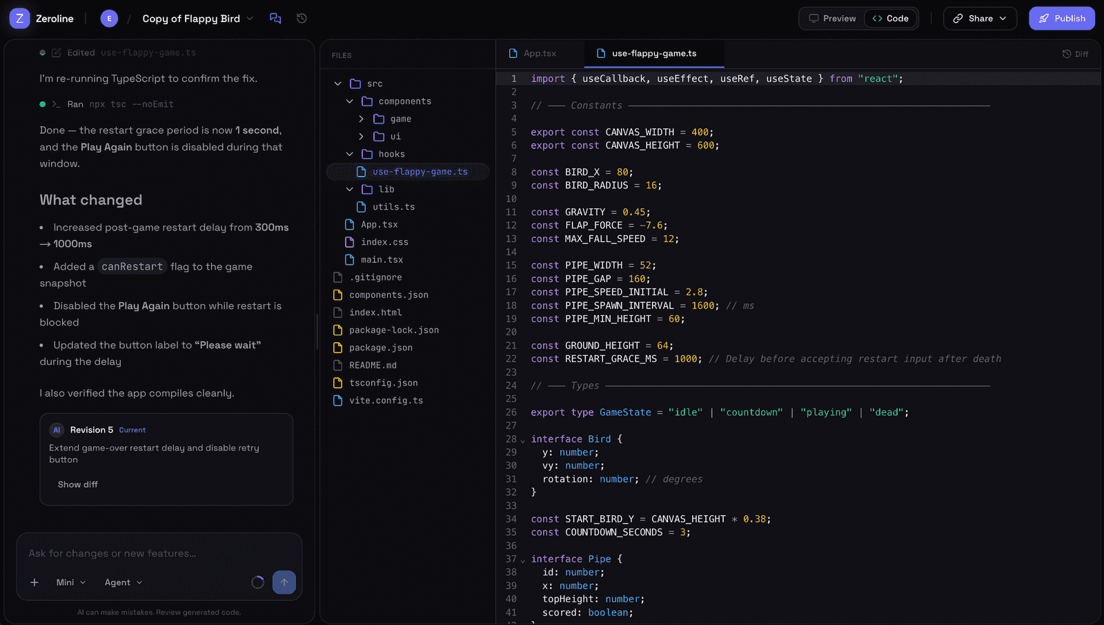 Zeroline code editor workspace
